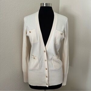 Tory Burch 100% Cashmere Women's Button Up Cream Cardigan Sweater Size M